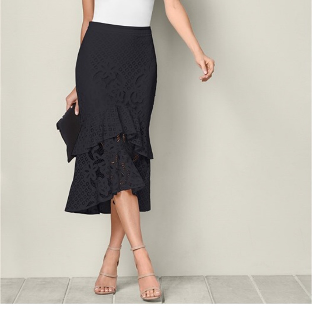 NWOT Venus Black Lace Midi Skirt